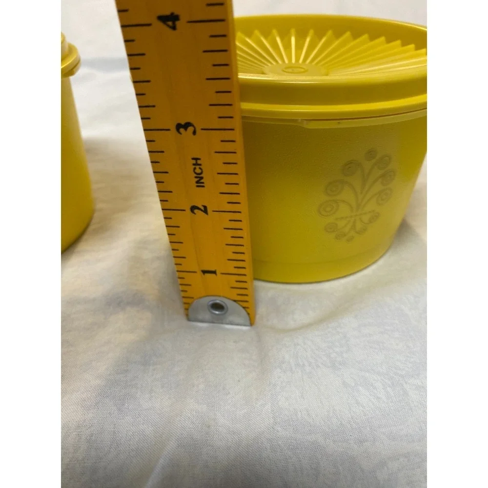 Vintage Tupperware Goldenrod Servalier Bowl Set 3‎ Bowls 3 Lids Floral Pattern